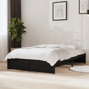 Berkfield Bed Frame Black Solid Wood 120x190 cm Small Double