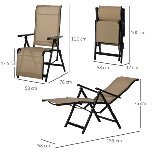 Outsunny Set Of 2 Outdoor Sun Recliner Loungers with Adjustable Footrest, Beige