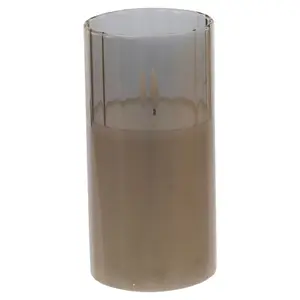 URBNLIVING 15cm Height LED Candle in Grey Pillar Glass Jar Realistic Flickering Table Decor Ornament