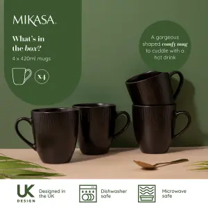 Mikasa Jardin Midnight Stoneware Mugs, Set of 4, 420ml, Black