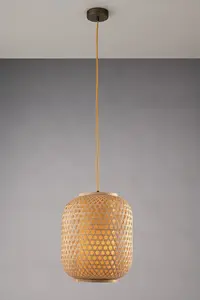 Luminosa ZEN Cylindrical Pendant Ceiling Light Wood 30x37cm