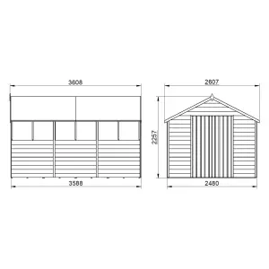 Forest Garden Overlap 12x8 ft Apex Wooden 2 door Shed with floor & 6 windows