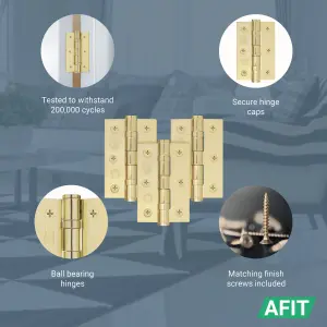 AFIT Polished Brass Door Hinges - 3 Inch / 76mm  Internal Fire Door Hinges - 1.5 Pairs