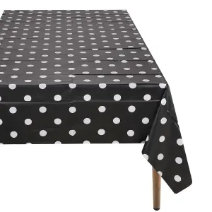 Neel Blue 54"x108" Plastic Tablecloth with Polka Dot Disposable Table Cover - Black