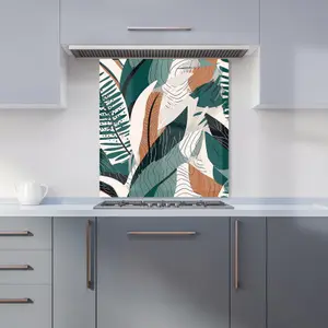 Autumn Tropical Leaves Green Brown Premium Glass Kitchen Splashback W700mm x H750mm