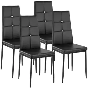 Dining Chairs Set of 4 - high backrest with rhinestones, slim steel legs - black