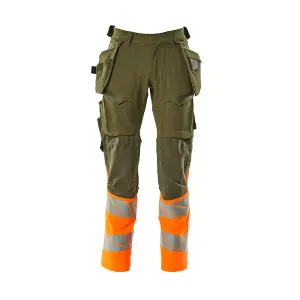 Mascot Accelerate Safe Trousers with Holster Pockets - Moss Green/Orange   (44.5) (Leg Length - Long)