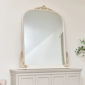 Melody Maison Extra Large Arch Antique Ivory Ornate Overmantle Mirror - 152cm x 128cm