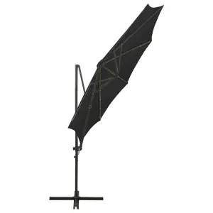 Berkfield Cantilever Umbrella with Pole and LED Lights Black 300 cm