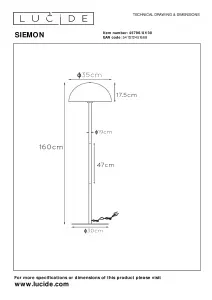 Lucide Siemon Modern Floor Lamp 35cm - 1xE27 - Black