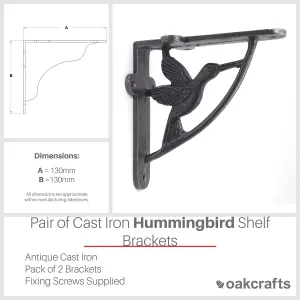 Oakcrafts -Pair of Antique Cast Iron Hummingbird Shelf Brackets - 130mm x 130mm