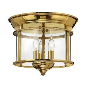 Elstead Gentry 3 Light Flush Mount Ceiling Light Polished Brass, E14