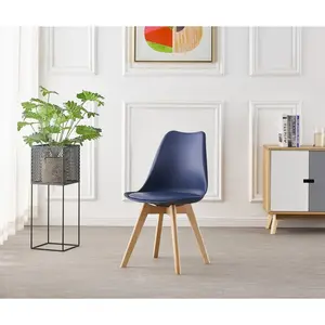 Thomasin Faux Leather Upholstered Side Chair |  Dining Chair |  Wooden Legs Plastic Body (Set of 2) Blue