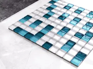 Glass mosaic on mesh for bathroom or kitchen 300mm x 300mm - Blue dream