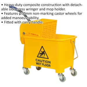 20 Litre Heavy Duty Composite Mop Bucket - Side Press Wringer - 50mm Wheels