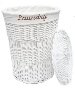 Wicker Round Laundry Basket With Lining White Laundry Basket Large 59x44cm