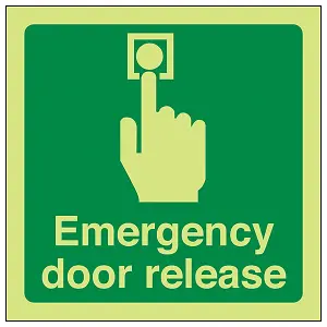 Emergency Door Release Safety Sign - Glow in the Dark - 100x100mm (x3)