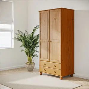 Pine 2 Door Double Wardrobe With Drawers - Hamilton