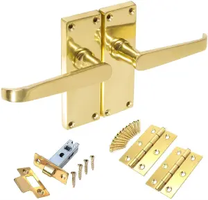 8 Set Victorian Straight Polished Brass Lever Latch Door Handles Sets with 2.5 " Latch and Standard Butt Hinges