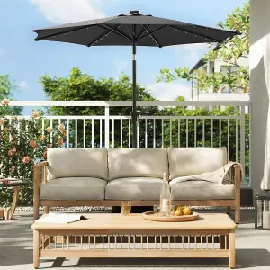 SONGMICS Parasol, Garden Umbrella, 32 Solar Powered LED Lights, Dual-Tilt System, Outdoor, Without Base, Grey