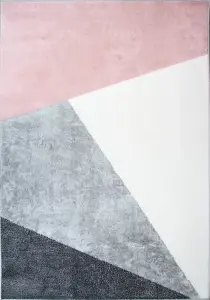 Blush Pink Grey Super Soft Abstract Geometric Area Rug 190x280cm