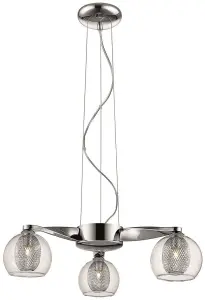 Luminosa Spring 3 Light Multi Arm Ceiling Pendant Mesh Chrome, Clear, G9