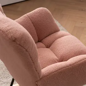 Mid Century Modern Teddy Fabric Tufted Upholstered Rocking Chair Padded Seat For Living Room Bedroom,Pink