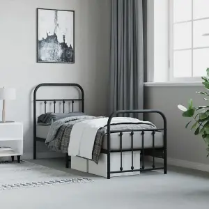 Berkfield Metal Bed Frame with Headboard and Footboard Black 75x190 cm