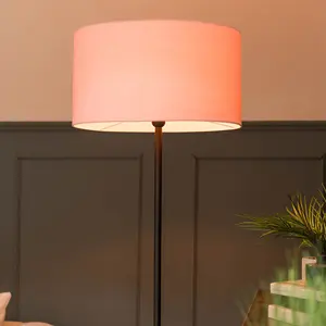 ValueLights Tavel Matte Black Floor Lamp with Table and Pink Shade