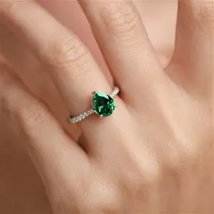 Astra 2.30Ct Lab Emerald And Diamond Shoulder Set Pear Cut Ring In Silver