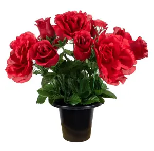 URBNLIVING 30cm Height Red Rose Assorted Style Mini Flowerpots in Black Planter