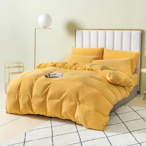 Teddy Fleece Duvet Cover set Ochre / King - 2 Standard Pillowcases