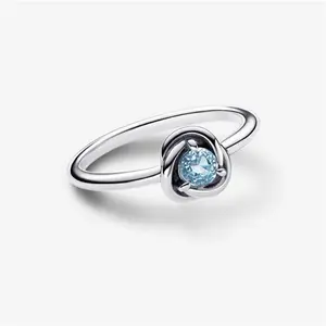 Pandora March Birthstone Eternity Circle Ring - Sterling Silver / Man-Made Crystal / Light Blue - Sz. 54