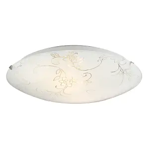 Floral Opal Glass Ceiling Light with Clear Inner Lines and Silver Metal Clips