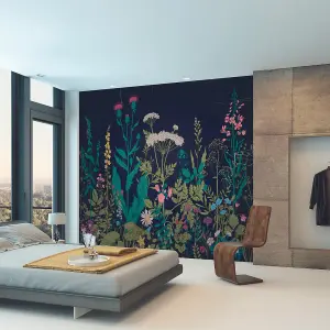 Origin Murals Floral Botanical Dark Blue Matt Smooth Paste the Wall Mural 300cm wide x 240cm high