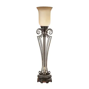 Table Lamp Regal Colum Open Base Cream/Amber Glass Shade Bronze LED E14 60W