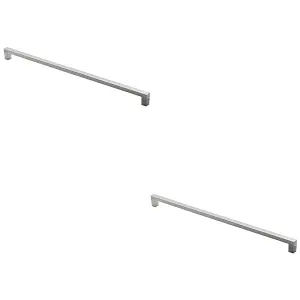 2 PACK - Square Block Pull Handle 330 x 10mm 320mm Fixing Centres Polished Chrome