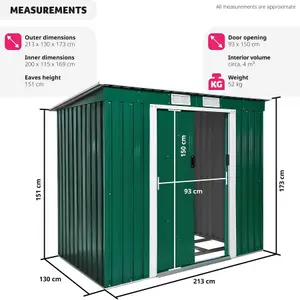 Shed with Pitch Roof - steel, foundation included, 213 x 130 x 173 cm - green/white