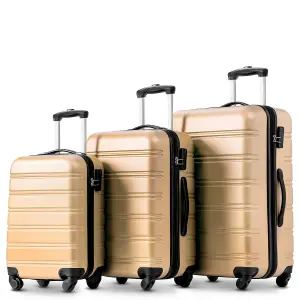 ABS Hard Shell Travel Trolley Suitcase 4 Wheel Luggage Set Hand Luggage 24 Inch Golden