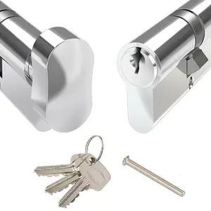 Door Lock with Keys Thumb Turn Euro Cylinder Barrel Lock Chrome 50/50 L(100mm)