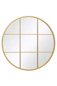 MirrorOutlet Circulus - Gold Metal Framed Round Window Wall Mirror 31" X 31" (80x80CM)