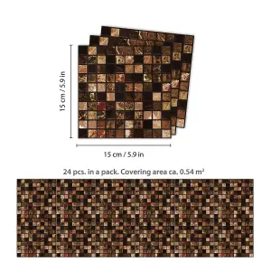 Walplus Metallic Brown Marble Mosaic Wall Metallic Tile Sticker Set 24Pcs