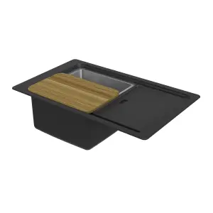 GoodHome Romesco Linea Black Granite 1 Bowl Sink & drainer 515mm x 880mm