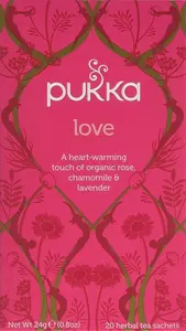 Pukka Herbs | Love Organic Herbal Tea Box | Chamomile, Lavender And Rose | Perfect For Uplifting Spirits | Caffeine Free | 4 Packs | 80 Plant Based