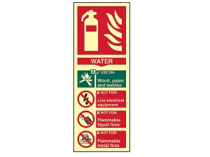 Photoluminescent Water Fire Extinguisher Safety Sign - 75 x 200mm Composite