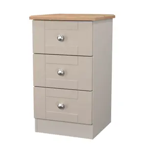 Sussex Ready assembled Beige & oak 3 Drawer Bedside chest (H)692mm (W)395mm (D)411mm