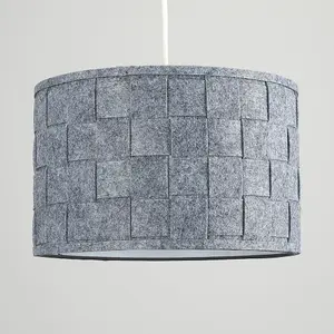 ValueLights Monza Pair of Large Modern Weave Design Drum Ceiling Pendant Light Shades In Grey Felt Finish