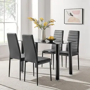 Moderno Glass Dining Table and Chairs Set of 4 - Black