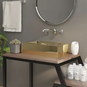 Berkfield Wash Basin with Overflow 49x25x15 cm Ceramic Gold