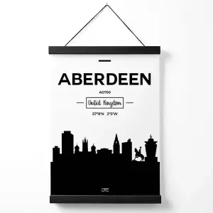 Aberdeen Black and White City Skyline Medium Poster with Black Hanger